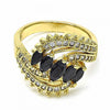 Anillo Multi Piedra 01.283.0009.08 Oro Laminado, con Zirconia Cubica Negro y Blanca, Pulido, Dorado