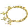 Pulsera de Dije 03.63.1821.08 Oro Laminado, Diseño de Libelula y Hueco, Diseño de Libelula, Diamantado, Dorado