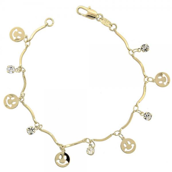 Pulsera de Dije 03.63.1062.07 Oro Laminado, Diseño de Carita Feliz, con Zirconia Cubica Blanca, Pulido, Dorado