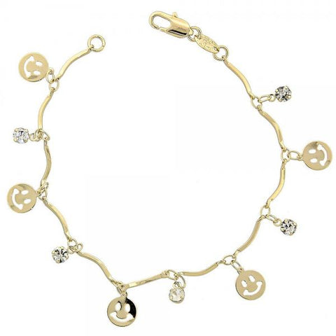 Pulsera de Dije 03.63.1062.07 Oro Laminado, Diseño de Carita Feliz, con Zirconia Cubica Blanca, Pulido, Dorado