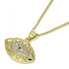 Collares con Dije 04.156.0399.20 Oro Laminado, Diseño de Ojo Griego, con Micro Pave Zafiro Azul y Blanca, Pulido, Dorado