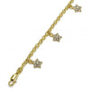 Pulsera de Dije 03.63.1357.07 Oro Laminado, Diseño de Estrella y Rolo, Diseño de Estrella, con Cristal Blanca, Pulido, Dorado