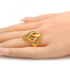 Anillo Multi Piedra 01.241.0030.07 Oro Laminado, Diseño de Llave Griega, con Cristal Blanca, Pulido, Dorado