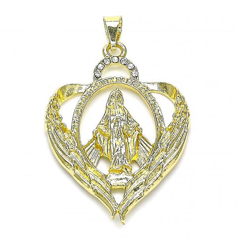 Dije Elegante 05.213.0117 Oro Laminado, Diseño de Virgen Maria, con Cristal Blanca, Pulido, Dorado