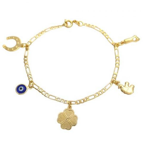 Pulsera de Dije 03.58.0046.07 Oro Laminado, Diseño de Elefante y Ojo Griego, Diseño de Elefante, Pulido, Dorado