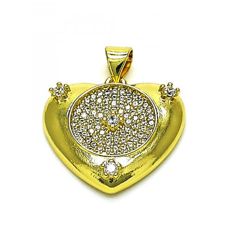 Dije Elegante 05.381.0014 Oro Laminado, Diseño de Corazon, con Micro Pave Blanca y Zirconia CubicaBlanca, Pulido, Dorado