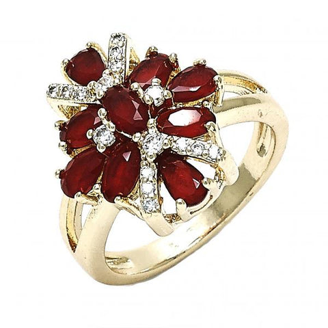 Anillo Multi Piedra 01.210.0099.1.06 Oro Laminado, con Zirconia Cubica Rubi y Blanca, Pulido, Dorado