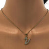 Collares con Dije 04.238.0028.1.18 Acero Inoxidable, Diseño de Iniciales y Rolo, Diseño de Iniciales, con Cristal Blanca, Pulido, Dorado