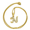 Collares con Dije 04.238.0012.18 Acero Inoxidable, Diseño de Iniciales y Rolo, Diseño de Iniciales, con Cristal Blanca, Pulido, Dorado