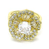 Anillo Multi Piedra 01.283.0019.08 Oro Laminado, Diseño de Flor, con Zirconia Cubica Blanca, Pulido, Dorado