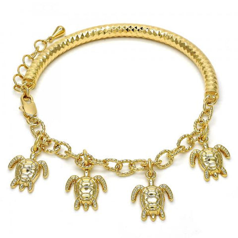 Pulsera de Dije 03.63.1813.08 Oro Laminado, Diseño de Tortuga y Hueco, Diseño de Tortuga, Diamantado, Dorado