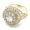 Anillo Multi Piedra 01.210.0104.07 Oro Laminado, Diseño de Flor, con Zirconia Cubica Blanca, Pulido, Dorado