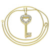 Collares con Dije 04.213.0210.20 Oro Laminado, Diseño de Llave y Corazon, Diseño de Llave, con Cristal Blanca, Pulido, Dorado