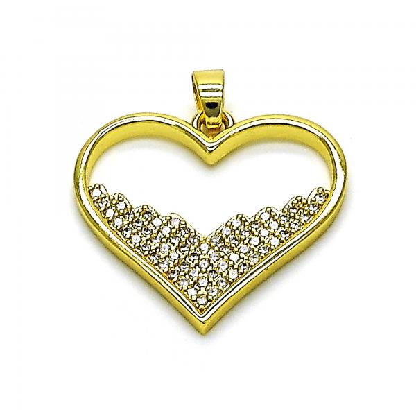 Dije Elegante 05.381.0012 Oro Laminado, Diseño de Corazon, con Micro Pave Blanca, Pulido, Dorado