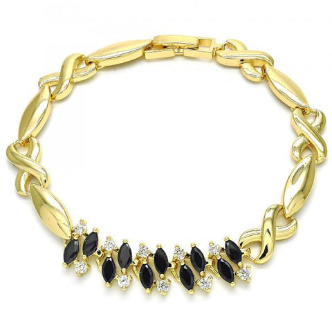 Pulsera Elegante 03.210.0120.07 Oro Laminado, Diseño de Besos y Abrazos, con Zirconia Cubica Negro, Pulido, Dorado