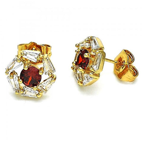 Arete Dormilona 02.387.0017.2 Oro Laminado, con Zirconia Cubica Granate y Blanca, Pulido, Dorado