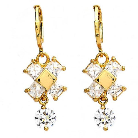Arete Largo 02.217.0006.1 Oro Laminado, con Zirconia Cubica Blanca, Pulido, Dorado